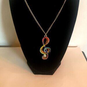 Musical Note Colorful Gem Charm Pendant Silver Festival Fashion Music Necklace